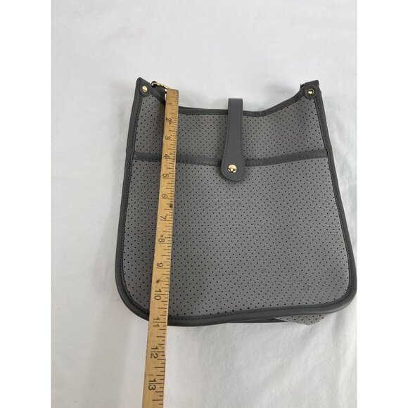 Threaded Pear Emmy Perforated Gray Neoprene Crossbody Bag With Snap Closure - Picture 8 of 9